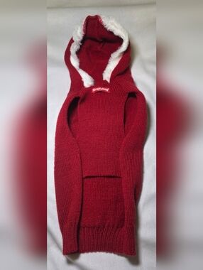 SimplyDog Knit Pompom Hoodie w/Faux Fur Trim -Sz Med